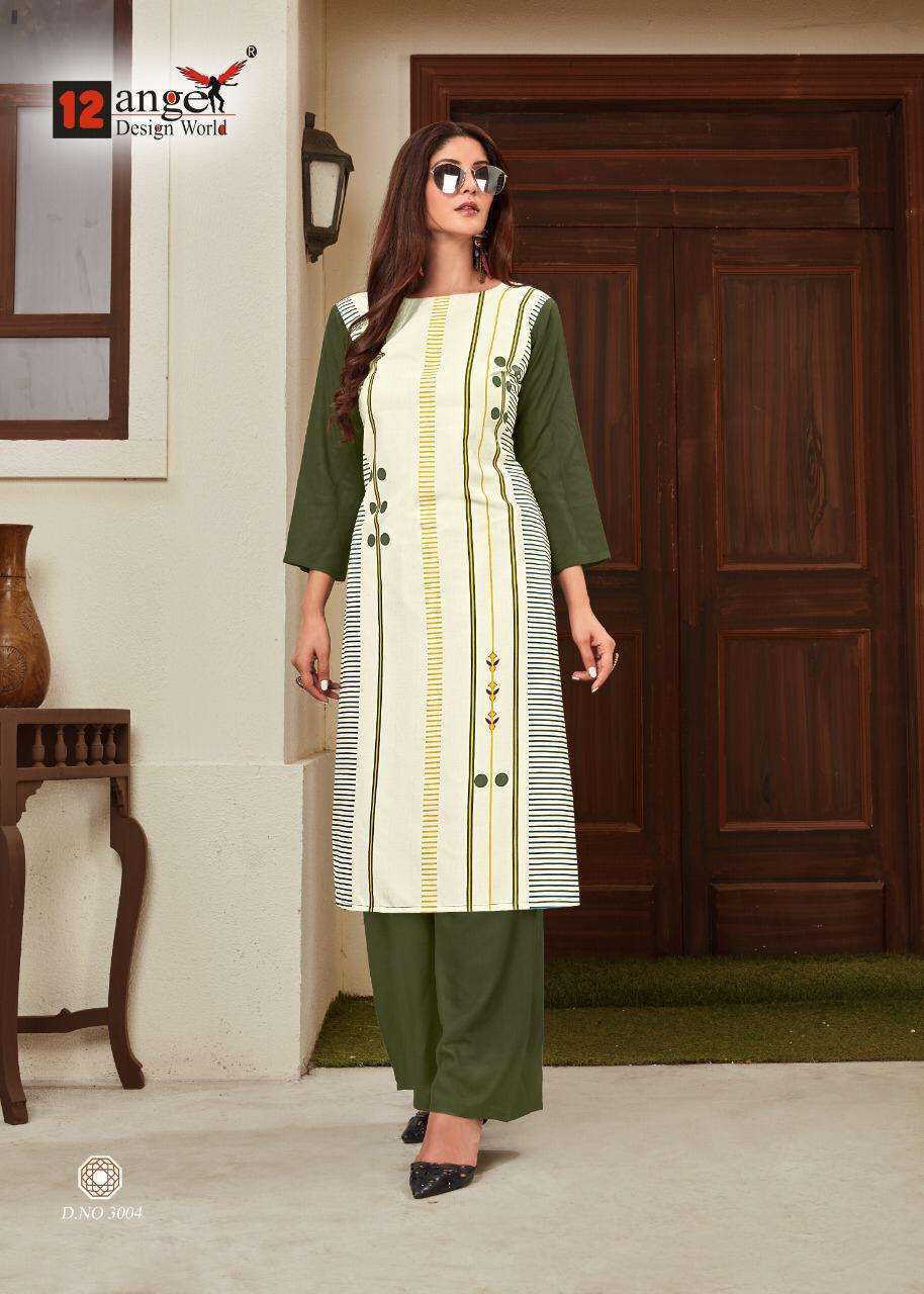 HERITAGE VOL-8 BY 12 ANGEL 3001 TO 3008 SERIES STYLISH FANCY BEAUTIFUL COLORFUL CASUAL WEAR & ETHNIC WEAR RAYON 14 KG KURTIS WITH BOTTOM AT WHOLESALE PRICE