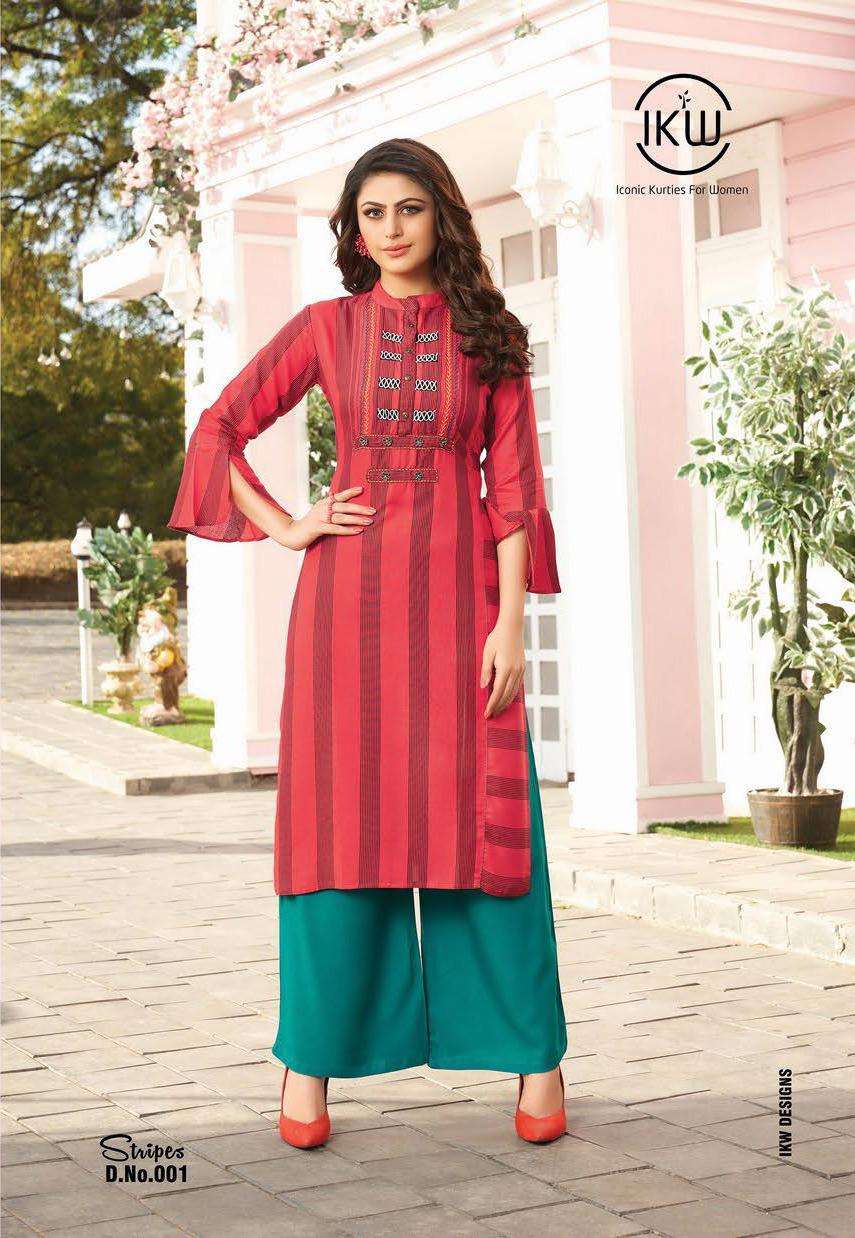 STRIPES VOL-2 BY IKW 001 TO 007 SERIES STYLISH FANCY BEAUTIFUL COLORFUL CASUAL WEAR & ETHNIC WEAR HEAVY RAYON KURTIS AT WHOLESALE PRICE