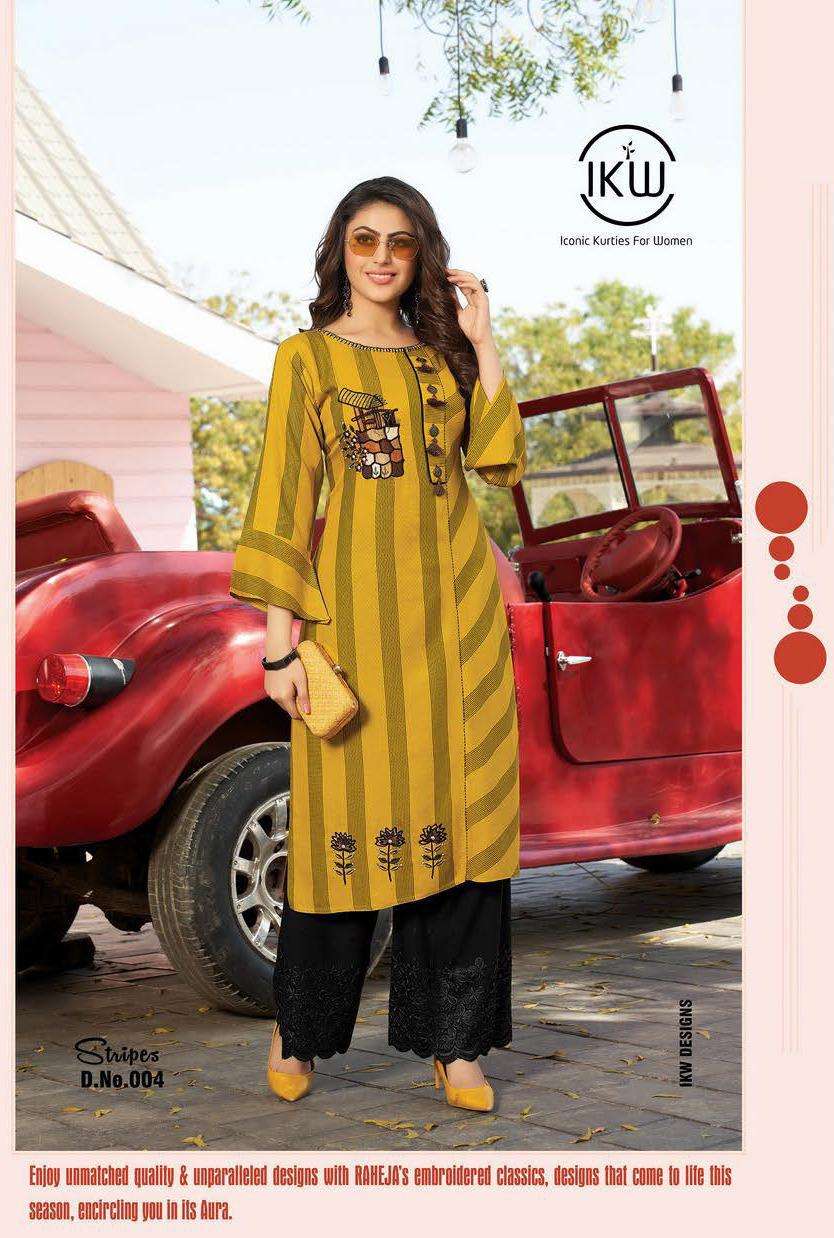 STRIPES VOL-2 BY IKW 001 TO 007 SERIES STYLISH FANCY BEAUTIFUL COLORFUL CASUAL WEAR & ETHNIC WEAR HEAVY RAYON KURTIS AT WHOLESALE PRICE