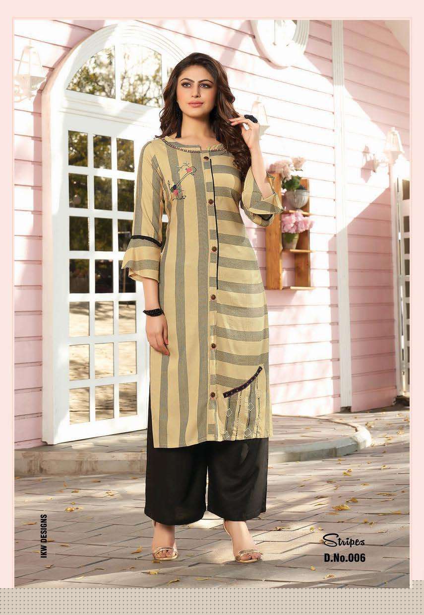 STRIPES VOL-2 BY IKW 001 TO 007 SERIES STYLISH FANCY BEAUTIFUL COLORFUL CASUAL WEAR & ETHNIC WEAR HEAVY RAYON KURTIS AT WHOLESALE PRICE