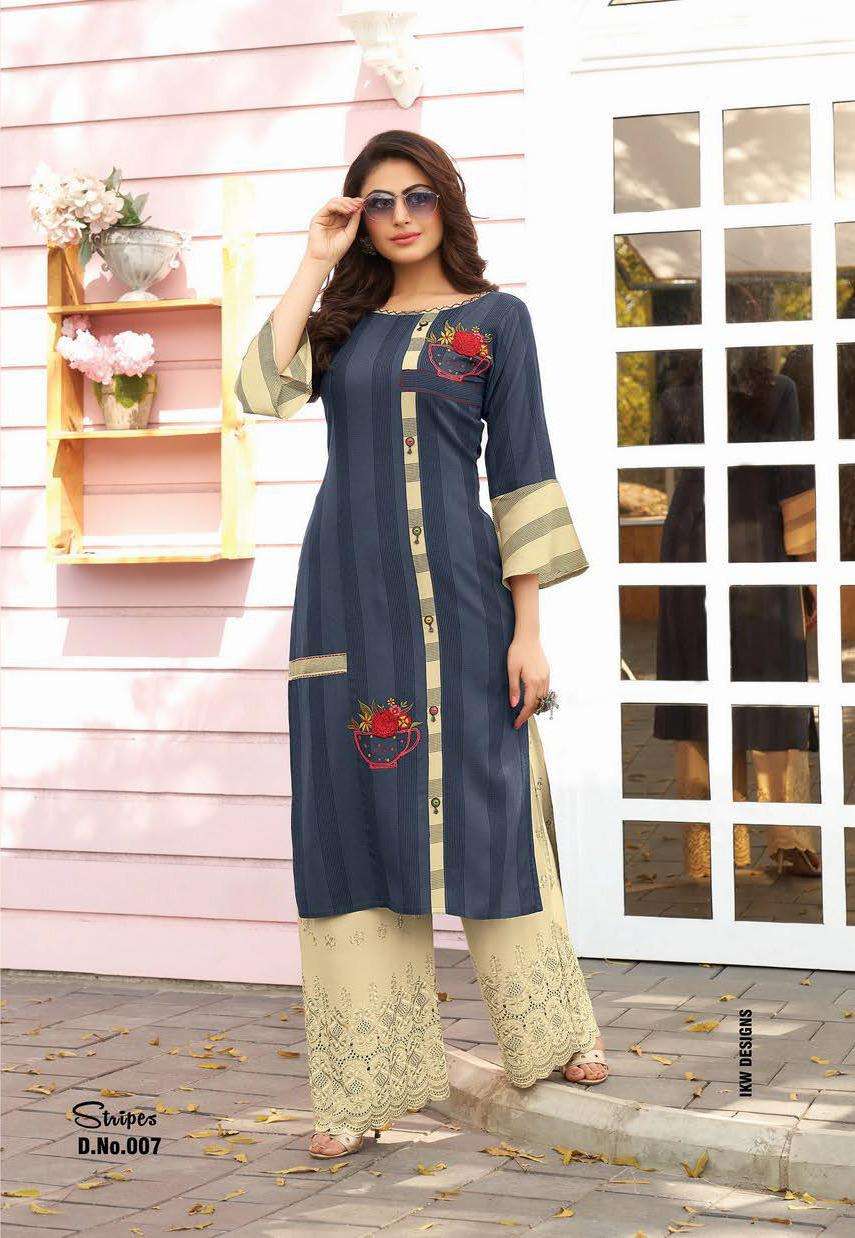 STRIPES VOL-2 BY IKW 001 TO 007 SERIES STYLISH FANCY BEAUTIFUL COLORFUL CASUAL WEAR & ETHNIC WEAR HEAVY RAYON KURTIS AT WHOLESALE PRICE
