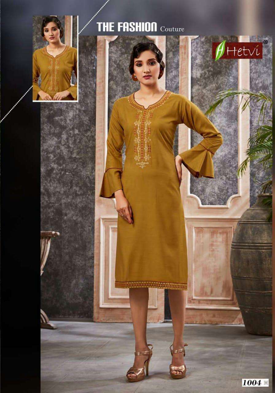 GLOSSY BY HETVI 1001 TO 1006 SERIES STYLISH FANCY BEAUTIFUL COLORFUL CASUAL WEAR & ETHNIC WEAR VISCOSE SLUB KURTIS AT WHOLESALE PRICE