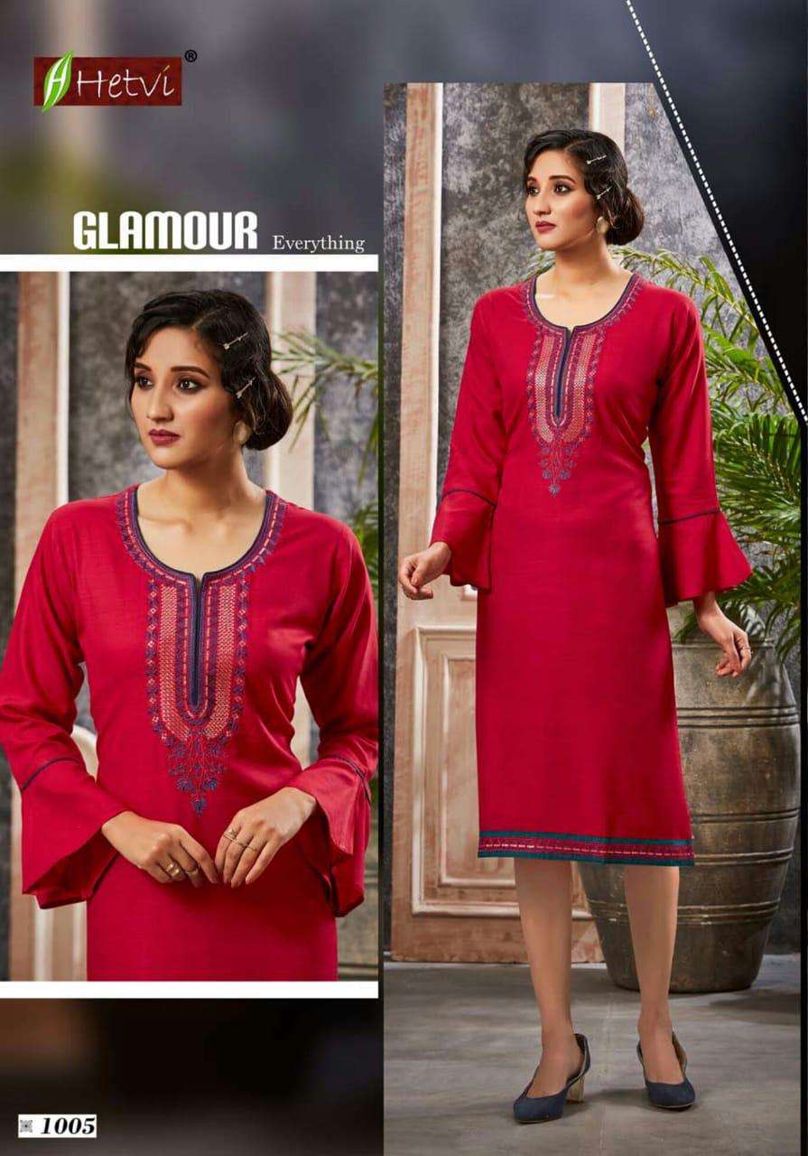 GLOSSY BY HETVI 1001 TO 1006 SERIES STYLISH FANCY BEAUTIFUL COLORFUL CASUAL WEAR & ETHNIC WEAR VISCOSE SLUB KURTIS AT WHOLESALE PRICE