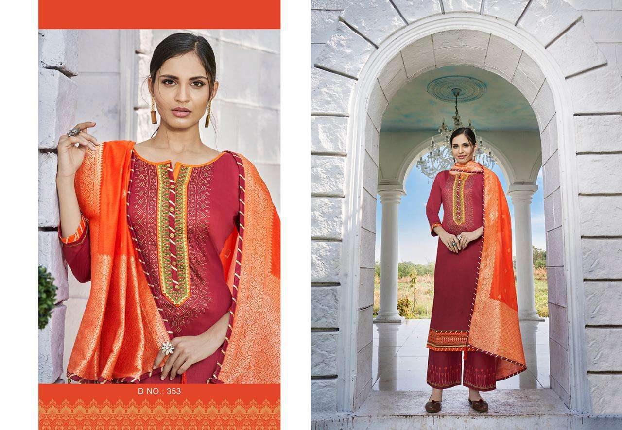 KASTURI VOL-4 BY TRIPLE 351 TO 356 SERIES BEAUTIFUL STYLISH FANCY COLORFUL CASUAL WEAR & ETHNIC WEAR & READY TO WEAR JAM SILK DRESSES AT WHOLESALE PRICE