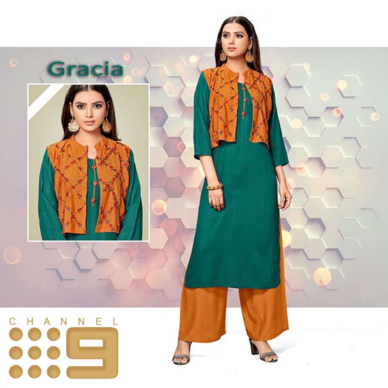 GRACIA BY C9 01 TO 03 SERIES BEAUTIFUL STYLISH FANCY COLORFUL CASUAL WEAR & ETHNIC WEAR & READY TO WEAR RAYON SLUB EMBROIDERED KURTIS WITH JACKET AT WHOLESALE PRICE