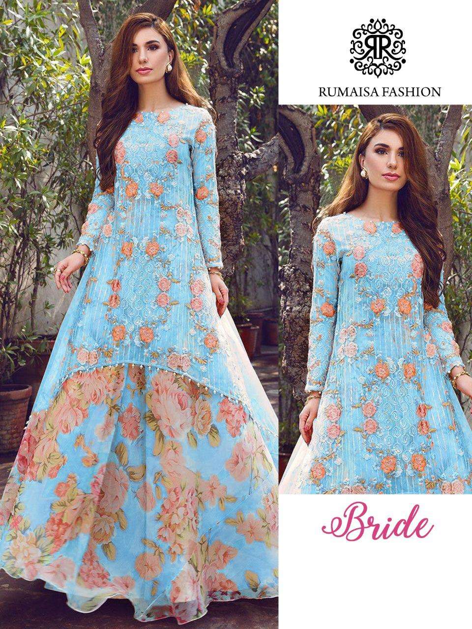 BRIDE BY RUMAISHA FASHION 6001-A TO 6001-E SERIES DESIGNER ANARKALI SUITS COLLECTION BEAUTIFUL STYLISH COLORFUL FANCY PARTY WEAR & OCCASIONAL WEAR HEAVY NET WITH EMBROIDERY DRESSES AT WHOLESALE PRICE