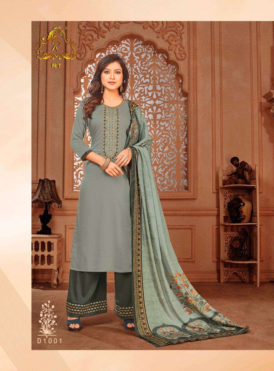 SURILI BY RT 1001 TO 1005 SERIES BEAUTIFUL SUITS STYLISH FANCY COLORFUL CASUAL WEAR & ETHNIC WEAR CHINNON SLUB WITH EMBROIDERY DRESSES AT WHOLESALE PRICE