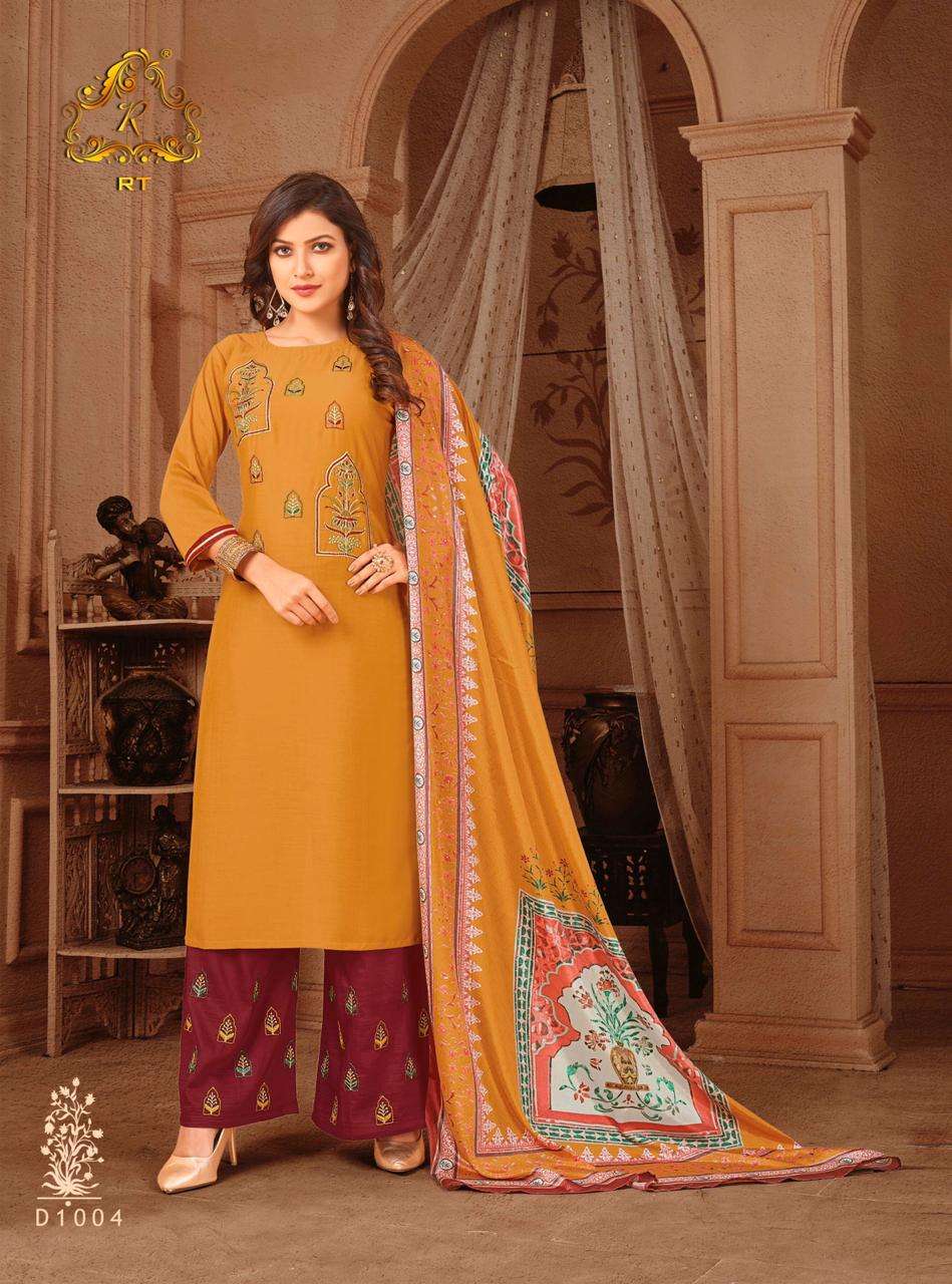 SURILI BY RT 1001 TO 1005 SERIES BEAUTIFUL SUITS STYLISH FANCY COLORFUL CASUAL WEAR & ETHNIC WEAR CHINNON SLUB WITH EMBROIDERY DRESSES AT WHOLESALE PRICE