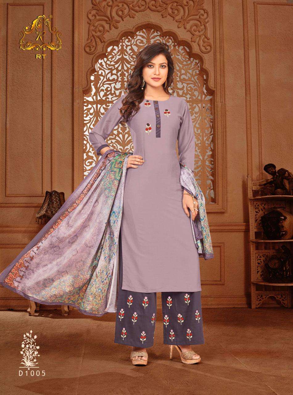 SURILI BY RT 1001 TO 1005 SERIES BEAUTIFUL SUITS STYLISH FANCY COLORFUL CASUAL WEAR & ETHNIC WEAR CHINNON SLUB WITH EMBROIDERY DRESSES AT WHOLESALE PRICE