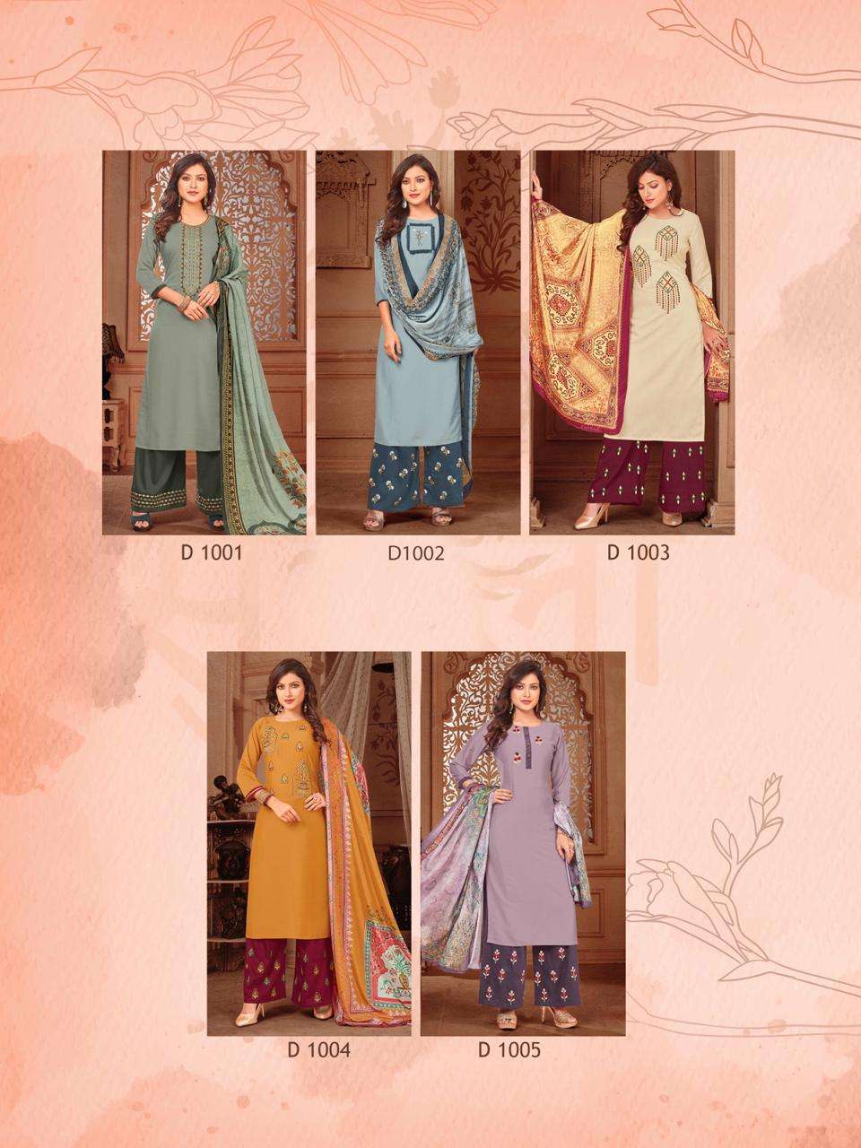 SURILI BY RT 1001 TO 1005 SERIES BEAUTIFUL SUITS STYLISH FANCY COLORFUL CASUAL WEAR & ETHNIC WEAR CHINNON SLUB WITH EMBROIDERY DRESSES AT WHOLESALE PRICE