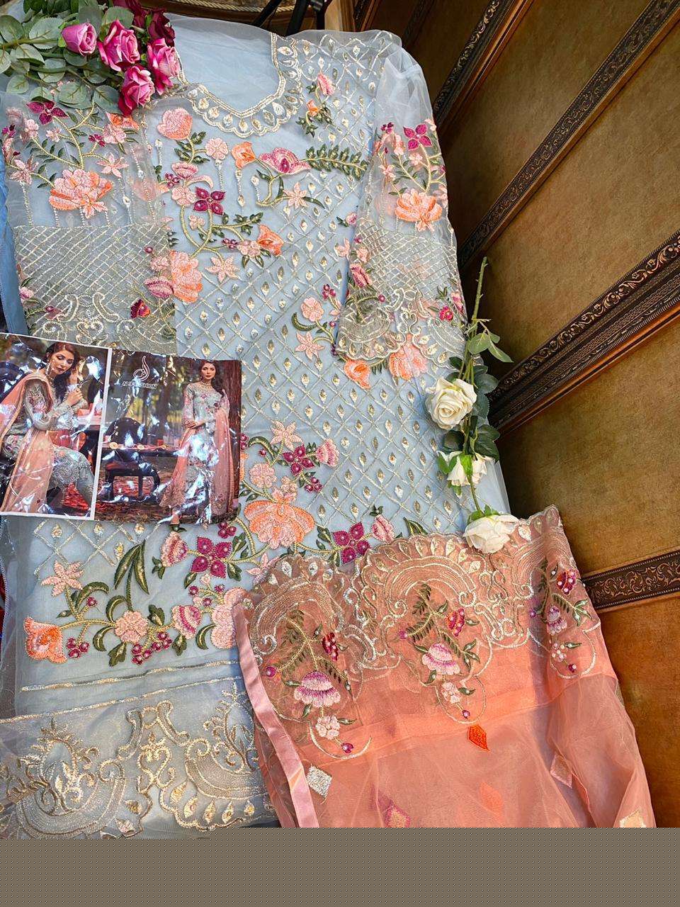 SIDRA BY ALIF FASHION BEAUTIFUL STYLISH PAKISATNI SUITS FANCY COLORFUL CASUAL WEAR & ETHNIC WEAR & READY TO WEAR BUTTERFLY NET EMBROIDERED DRESSES AT WHOLESALE PRICE