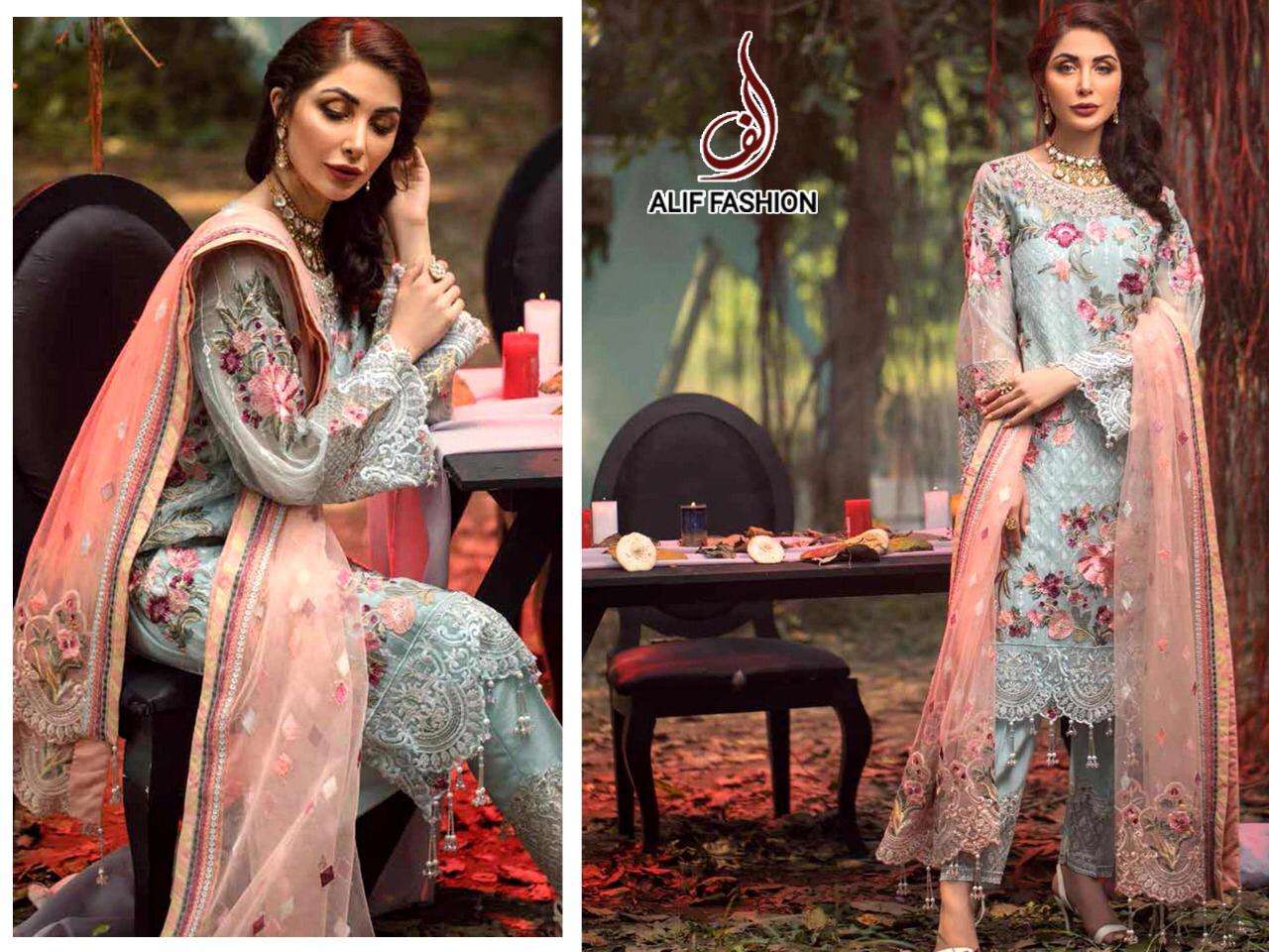 SIDRA BY ALIF FASHION BEAUTIFUL STYLISH PAKISATNI SUITS FANCY COLORFUL CASUAL WEAR & ETHNIC WEAR & READY TO WEAR BUTTERFLY NET EMBROIDERED DRESSES AT WHOLESALE PRICE