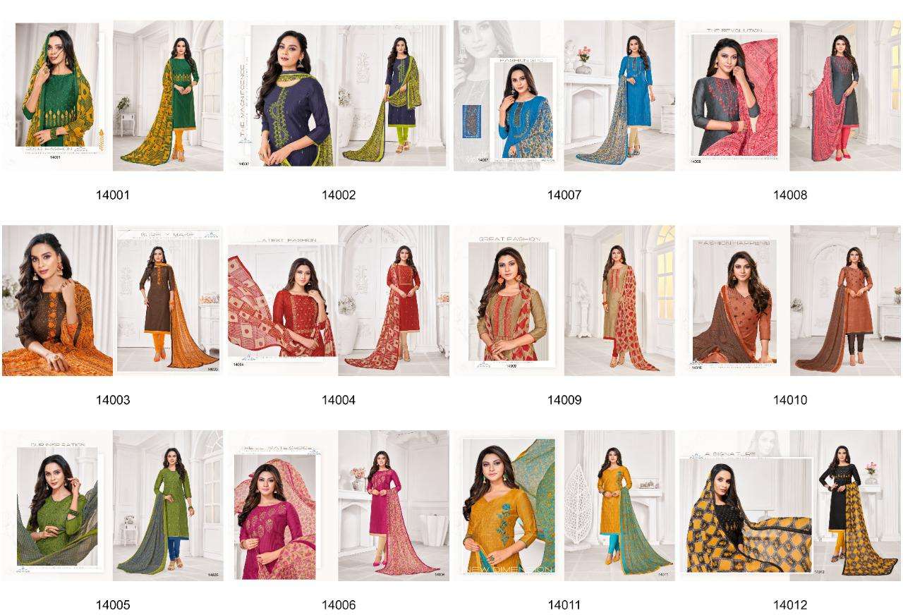 AUTOGRAPH VOL-14 BY SHAGUN LIFESTYLE 14001 TO 14012 SERIES BEAUTIFUL SUITS STYLISH FANCY COLORFUL CASUAL WEAR & ETHNIC WEAR SLUB LININGS WITH EMBROIDERED DRESSES AT WHOLESALE PRICE