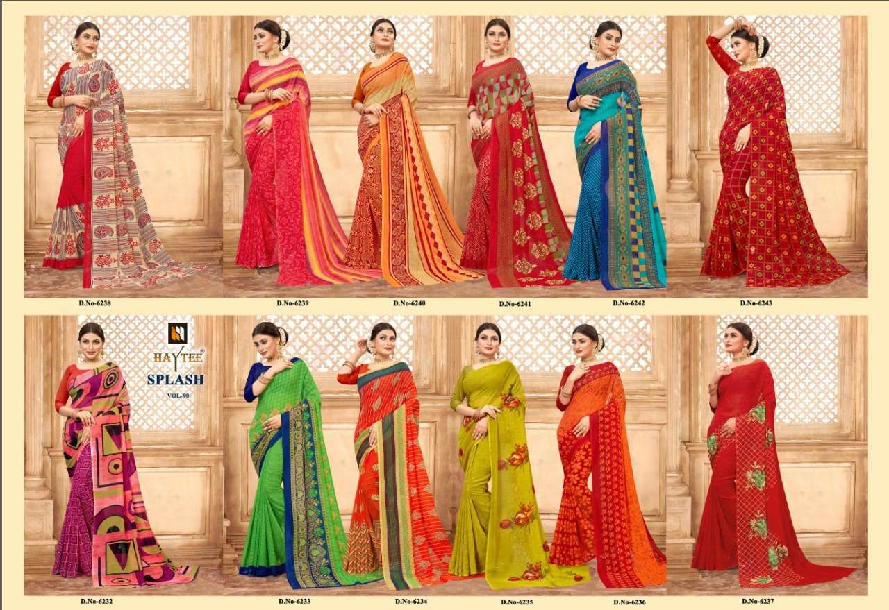 SPLASH VOL-90 BY HAYTEE 6232 TO 6243 SERIES INDIAN TRADITIONAL WEAR COLLECTION BEAUTIFUL STYLISH FANCY COLORFUL PARTY WEAR & OCCASIONAL WEAR DANI PRINTED SAREES AT WHOLESALE PRICE