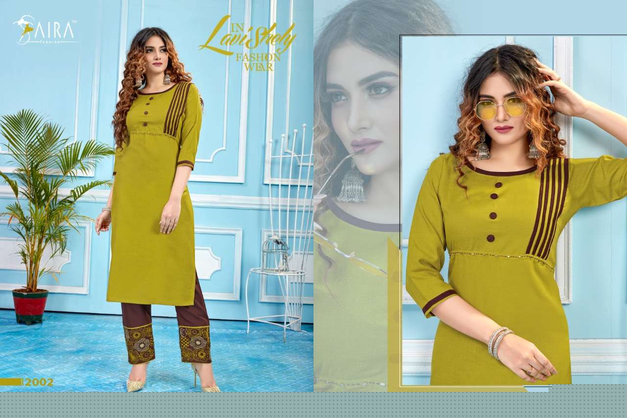LIVAS VOL-2 BY SAIRA FASHION 2001 TO 2006 SERIES BEAUTIFUL STYLISH FANCY COLORFUL CASUAL WEAR & ETHNIC WEAR & READY TO WEAR SLUB COTTON WITH BOTTOM EMBROIDERED KURTIS AT WHOLESALE PRICE