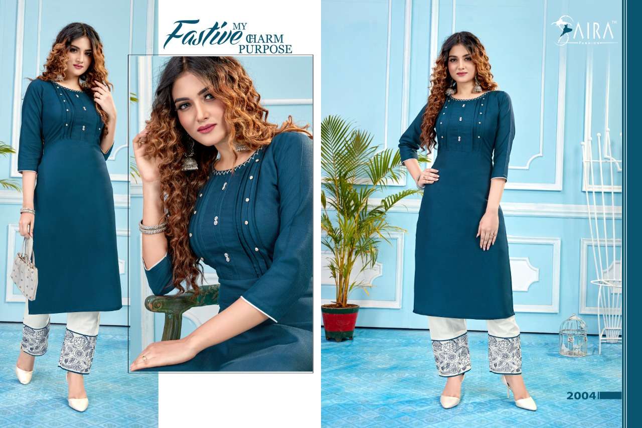 LIVAS VOL-2 BY SAIRA FASHION 2001 TO 2006 SERIES BEAUTIFUL STYLISH FANCY COLORFUL CASUAL WEAR & ETHNIC WEAR & READY TO WEAR SLUB COTTON WITH BOTTOM EMBROIDERED KURTIS AT WHOLESALE PRICE