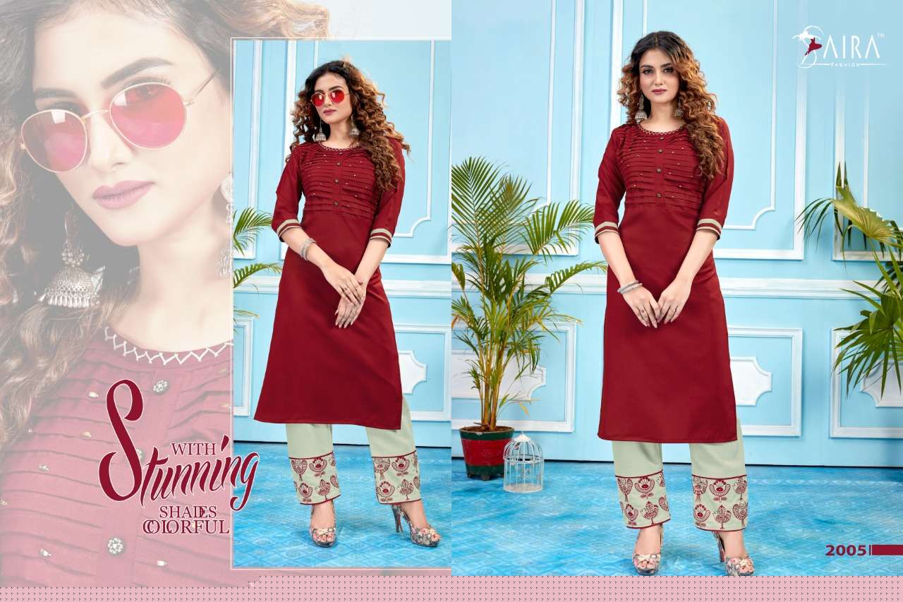 LIVAS VOL-2 BY SAIRA FASHION 2001 TO 2006 SERIES BEAUTIFUL STYLISH FANCY COLORFUL CASUAL WEAR & ETHNIC WEAR & READY TO WEAR SLUB COTTON WITH BOTTOM EMBROIDERED KURTIS AT WHOLESALE PRICE