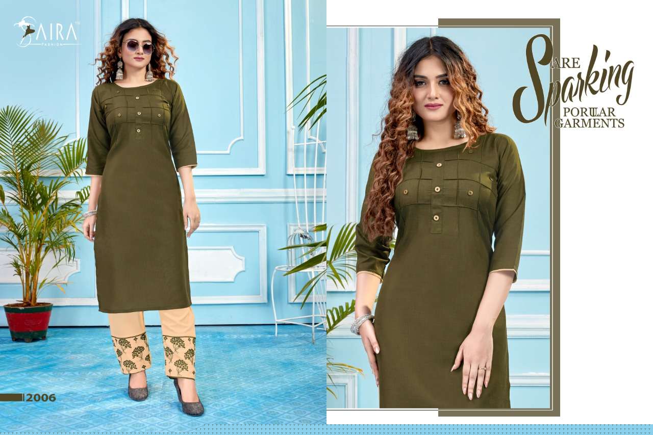 LIVAS VOL-2 BY SAIRA FASHION 2001 TO 2006 SERIES BEAUTIFUL STYLISH FANCY COLORFUL CASUAL WEAR & ETHNIC WEAR & READY TO WEAR SLUB COTTON WITH BOTTOM EMBROIDERED KURTIS AT WHOLESALE PRICE