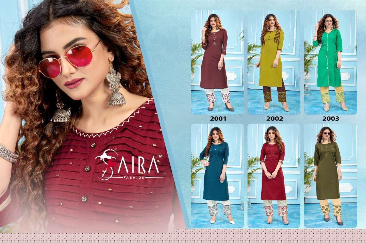 LIVAS VOL-2 BY SAIRA FASHION 2001 TO 2006 SERIES BEAUTIFUL STYLISH FANCY COLORFUL CASUAL WEAR & ETHNIC WEAR & READY TO WEAR SLUB COTTON WITH BOTTOM EMBROIDERED KURTIS AT WHOLESALE PRICE