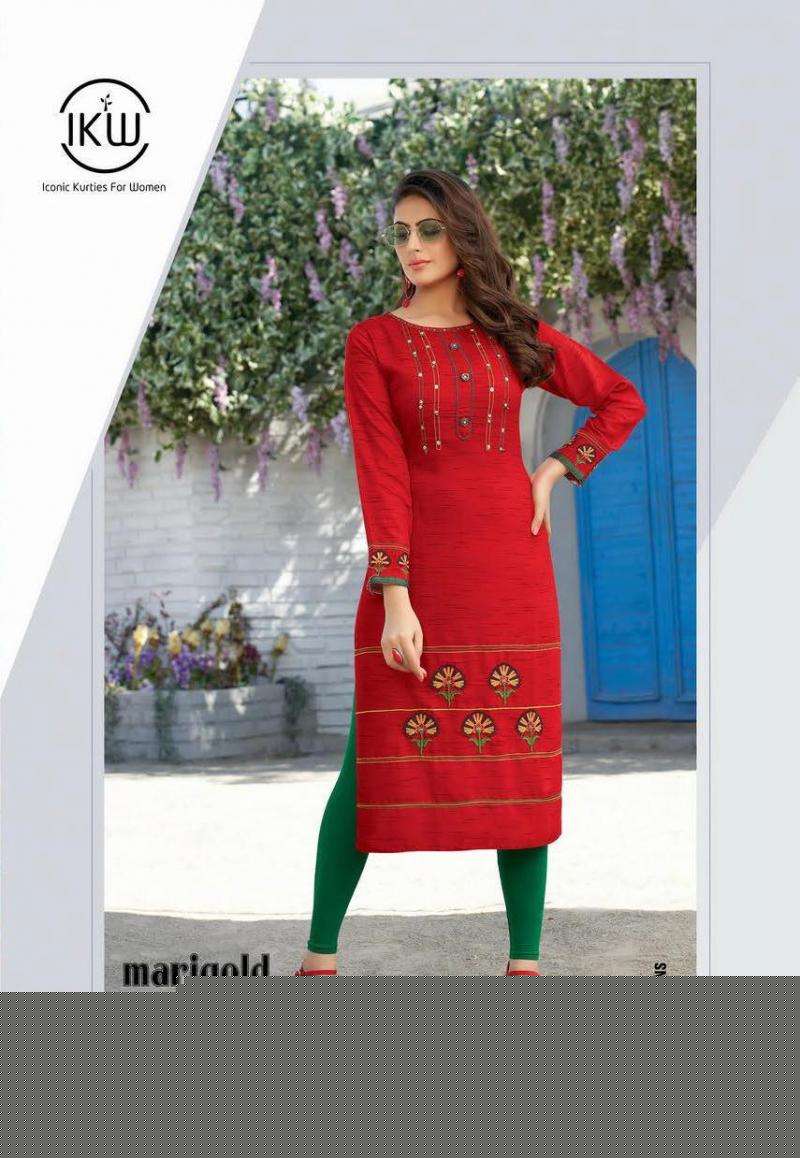 MARIGOLD VOL-2 BY IKW 001 TO 008 SERIES BEAUTIFUL STYLISH FANCY COLORFUL CASUAL WEAR & ETHNIC WEAR & READY TO WEAR RAYON EMBROIDERED KURTIS AT WHOLESALE PRICE