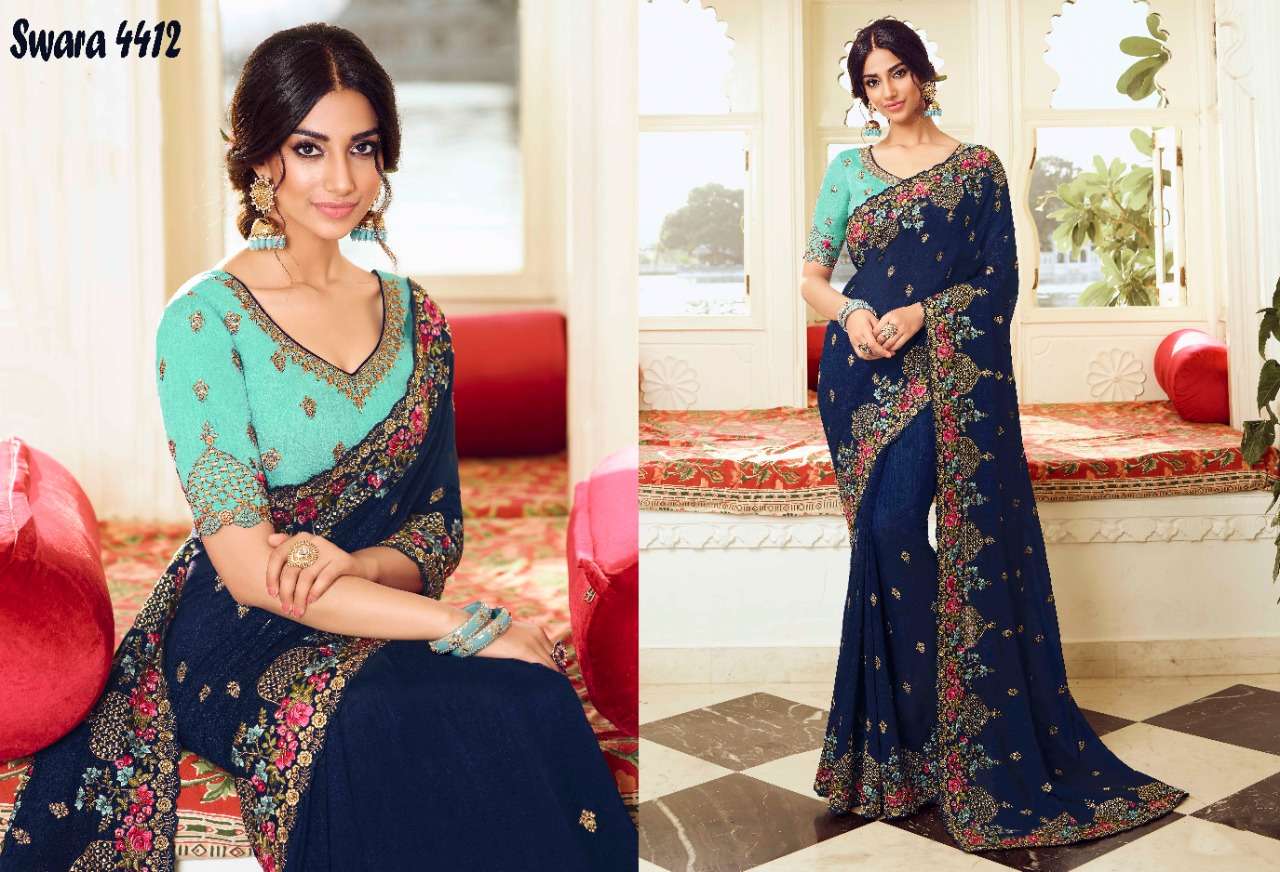 SWARA VOl-5 BY VRITIKA 4411 TO 4416 SERIES INDIAN TRADITIONAL WEAR COLLECTION BEAUTIFUL STYLISH FANCY COLORFUL PARTY WEAR & OCCASIONAL WEAR FANCY SAREES AT WHOLESALE PRICE