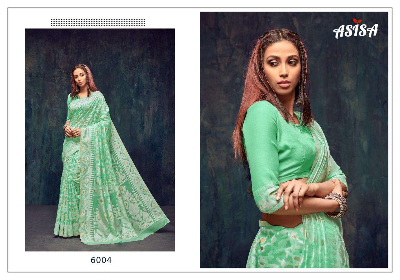 NAYANTARA BY ASISA 6001 TO 6006 SERIES INDIAN TRADITIONAL WEAR COLLECTION BEAUTIFUL STYLISH FANCY COLORFUL PARTY WEAR & OCCASIONAL WEAR COTTON SILK SAREES AT WHOLESALE PRICE