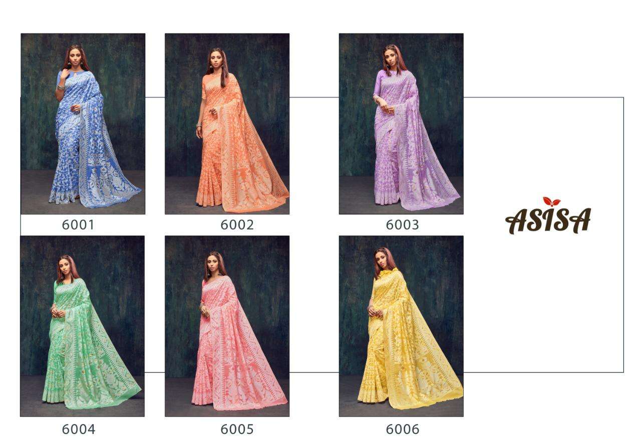 NAYANTARA BY ASISA 6001 TO 6006 SERIES INDIAN TRADITIONAL WEAR COLLECTION BEAUTIFUL STYLISH FANCY COLORFUL PARTY WEAR & OCCASIONAL WEAR COTTON SILK SAREES AT WHOLESALE PRICE