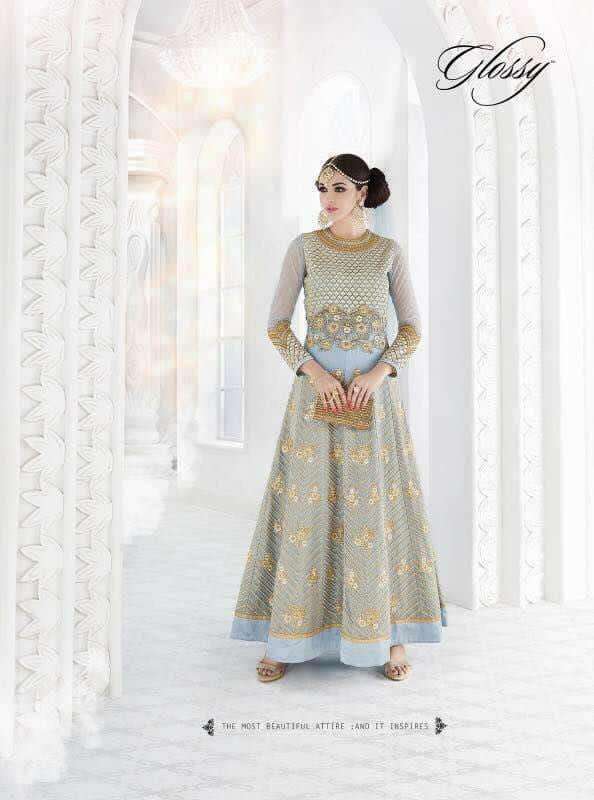 GLOSSY HIT DESIGN 7217 BY GLOSSY DESIGNER BRIDAL WEAR COLLECTION BEAUTIFUL STYLISH FANCY COLORFUL PARTY WEAR & OCCASIONAL WEAR HEAVY GEORGETTE NET DRESSES AT WHOLESALE PRICE