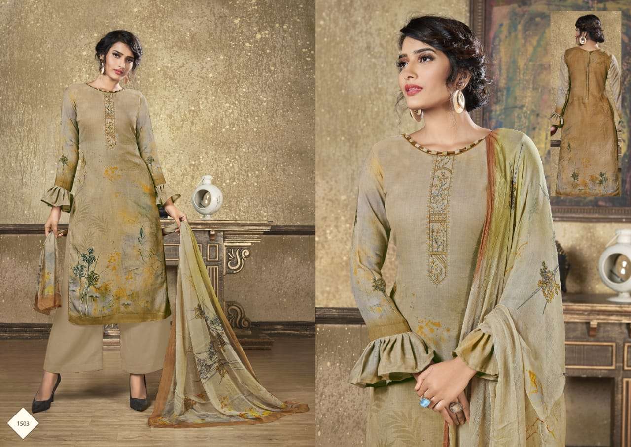 MAHER BY RUHAAB 1500 TO 1509 SERIES DESIGNER SUITS COLLECTION BEAUTIFUL STYLISH FANCY COLORFUL PARTY WEAR & OCCASIONAL WEAR PASHMINA PRINTED WITH EMBROIDERED DRESSES AT WHOLESALE PRICE