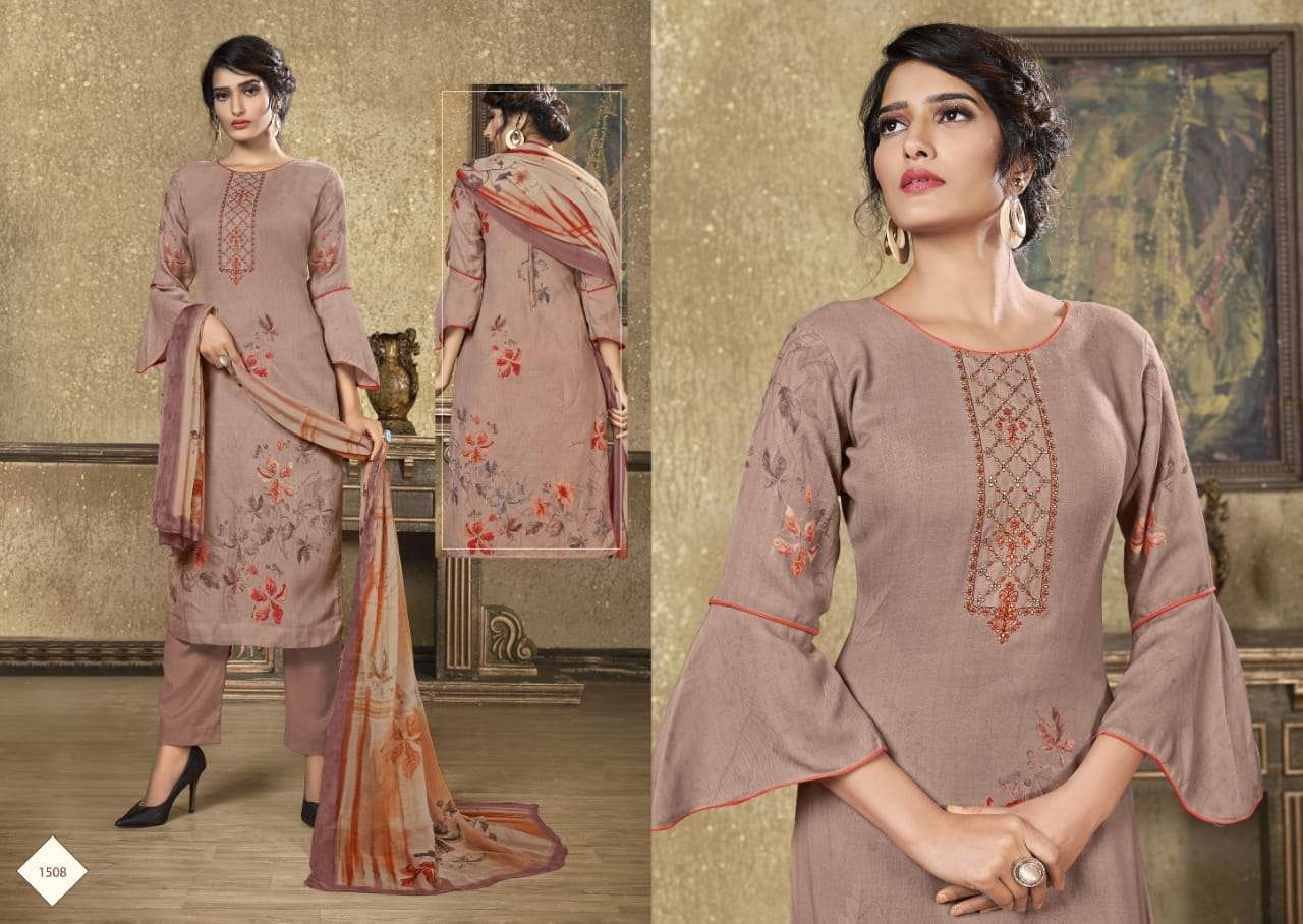 MAHER BY RUHAAB 1500 TO 1509 SERIES DESIGNER SUITS COLLECTION BEAUTIFUL STYLISH FANCY COLORFUL PARTY WEAR & OCCASIONAL WEAR PASHMINA PRINTED WITH EMBROIDERED DRESSES AT WHOLESALE PRICE