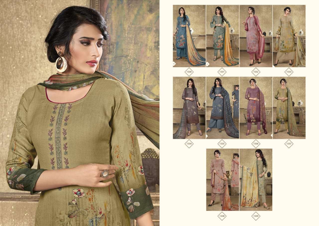 MAHER BY RUHAAB 1500 TO 1509 SERIES DESIGNER SUITS COLLECTION BEAUTIFUL STYLISH FANCY COLORFUL PARTY WEAR & OCCASIONAL WEAR PASHMINA PRINTED WITH EMBROIDERED DRESSES AT WHOLESALE PRICE