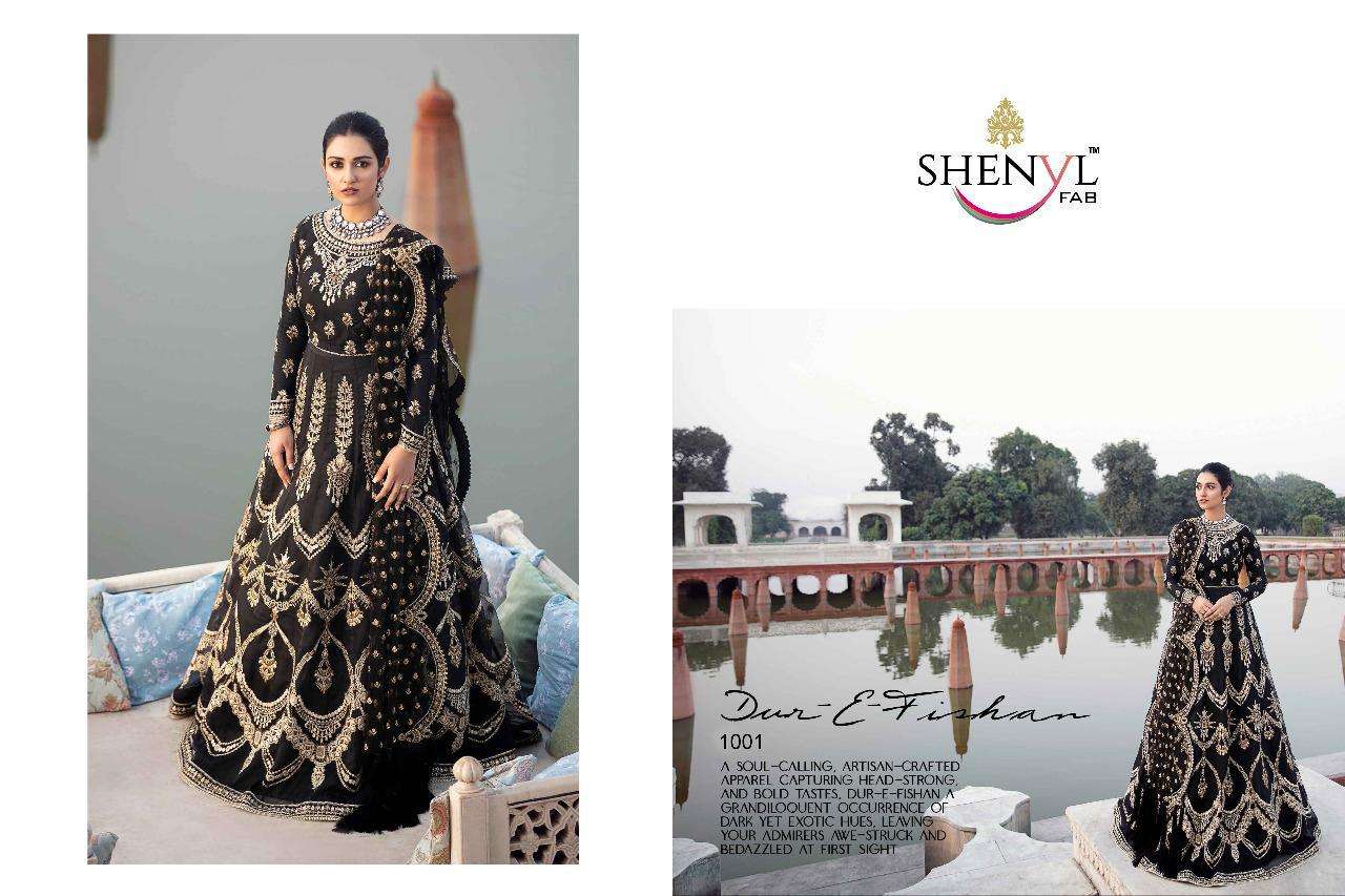 AFROZEH BY SHENYL FAB 1001 TO 1005 SERIES DESIGNER FESTIVE PAKISTANI SUITS COLLECTION BEAUTIFUL STYLISH FANCY COLORFUL PARTY WEAR & OCCASIONAL WEAR FAUX GEORGETTE WITH EMBROIDERED DRESSES AT WHOLESALE PRICE