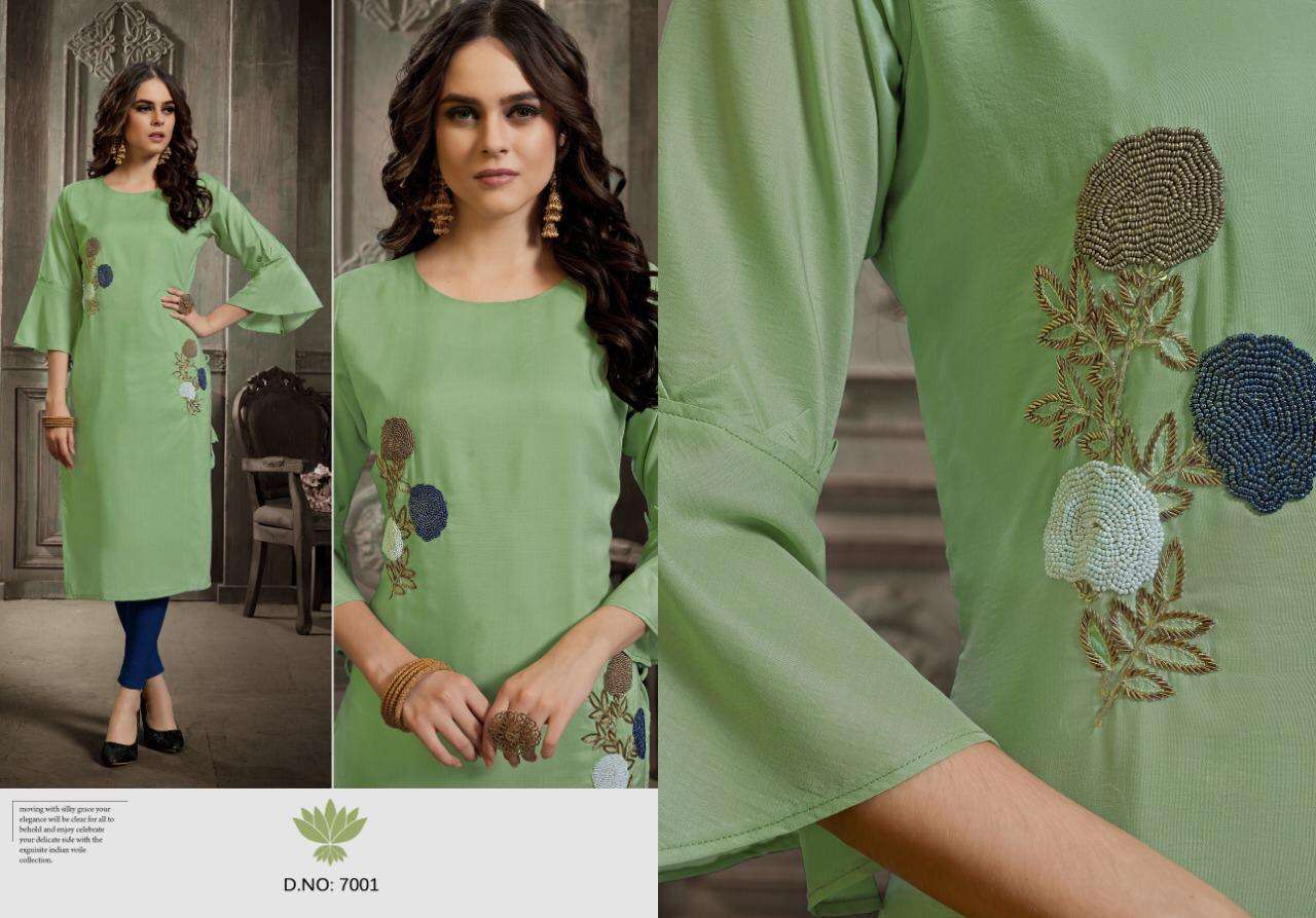 DAZZLE BY AMAAYA GARMENTS 7001 TO 7005 SERIES BEAUTIFUL STYLISH FANCY COLORFUL CASUAL WEAR & ETHNIC WEAR MUSLIN PRINTED KURTIS AT WHOLESALE PRICE