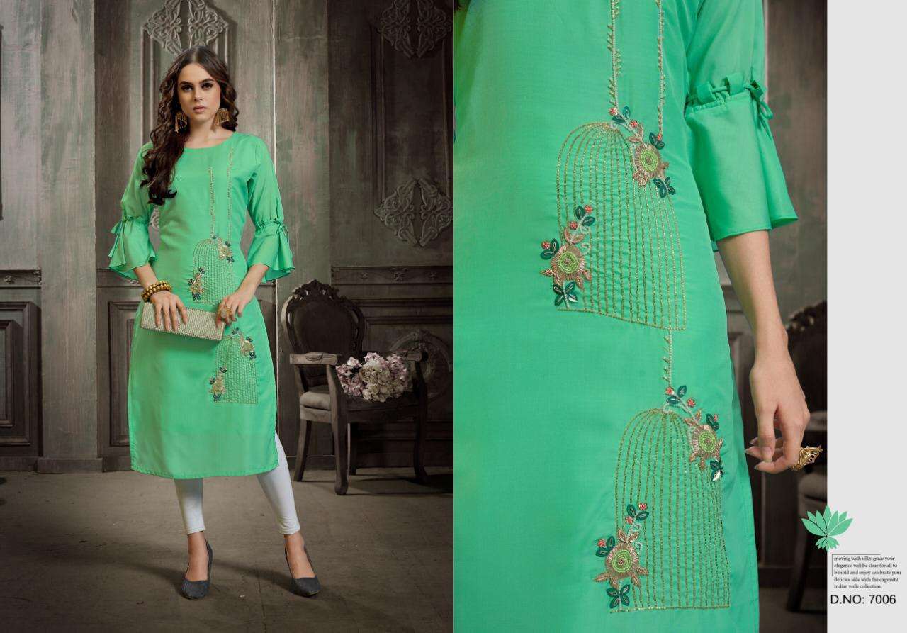 DAZZLE BY AMAAYA GARMENTS 7001 TO 7005 SERIES BEAUTIFUL STYLISH FANCY COLORFUL CASUAL WEAR & ETHNIC WEAR MUSLIN PRINTED KURTIS AT WHOLESALE PRICE