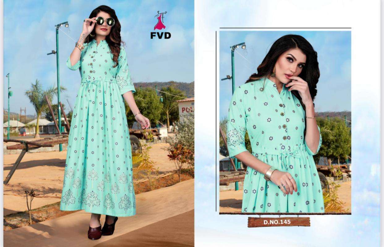 RANG VOL-3 BY FVD 145 TO 154 BEAUTIFUL STYLISH FANCY COLORFUL CASUAL WEAR & ETHNIC WEAR & READY TO WEAR RAYON PRINTED GOWNS AT WHOLESALE PRICE
