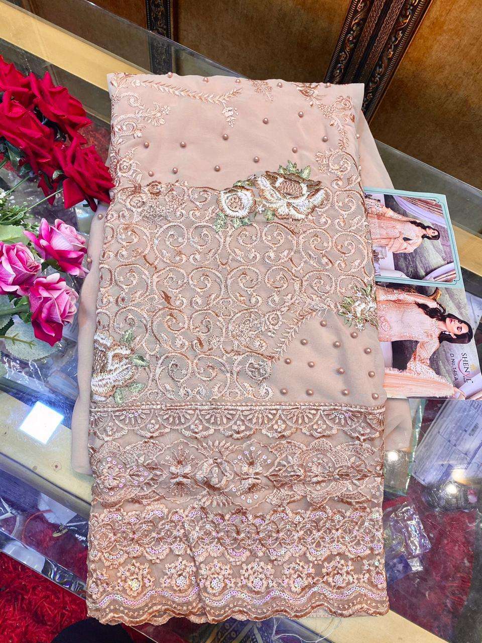 SHENYL 145 COLOUR BY SHENYL FAB 145-A TO 145-E BEAUTIFUL PAKISTANI SUITS COLORFUL STYLISH FANCY CASUAL WEAR & ETHNIC WEAR FAUX GEORGETTE EMBROIDERED DRESSES AT WHOLESALE PRICE