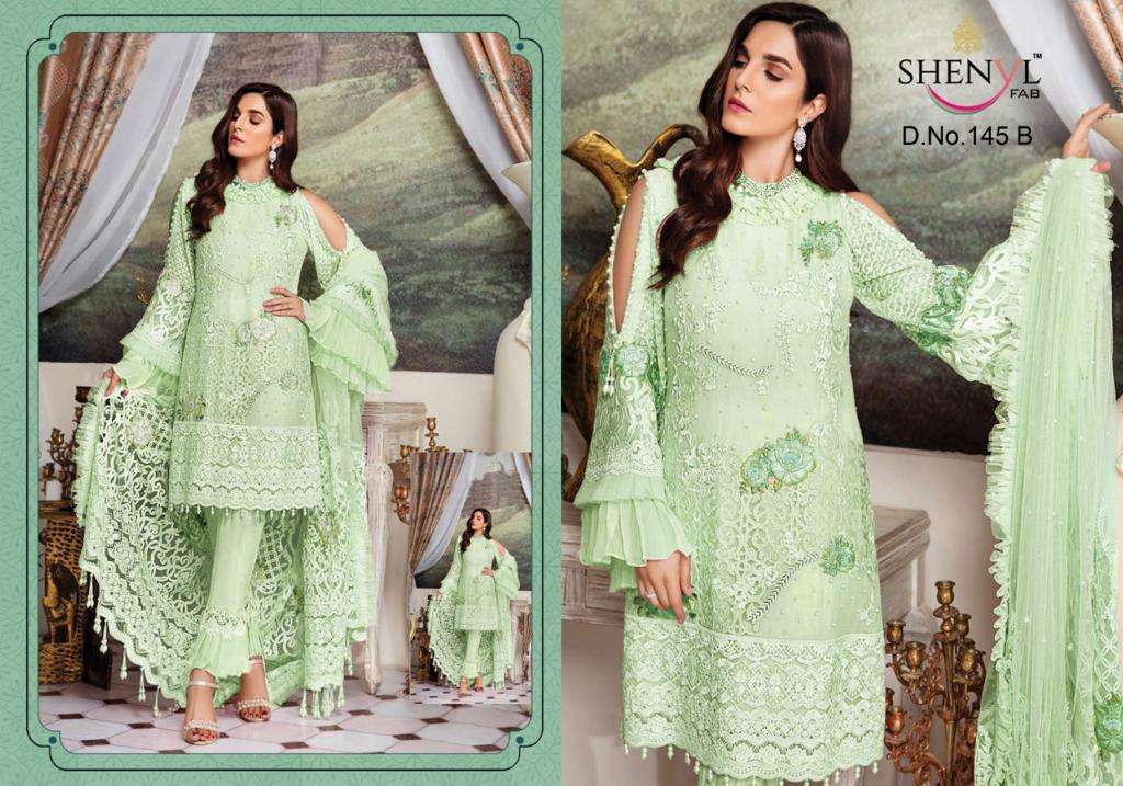 SHENYL 145 COLOUR BY SHENYL FAB 145-A TO 145-E BEAUTIFUL PAKISTANI SUITS COLORFUL STYLISH FANCY CASUAL WEAR & ETHNIC WEAR FAUX GEORGETTE EMBROIDERED DRESSES AT WHOLESALE PRICE