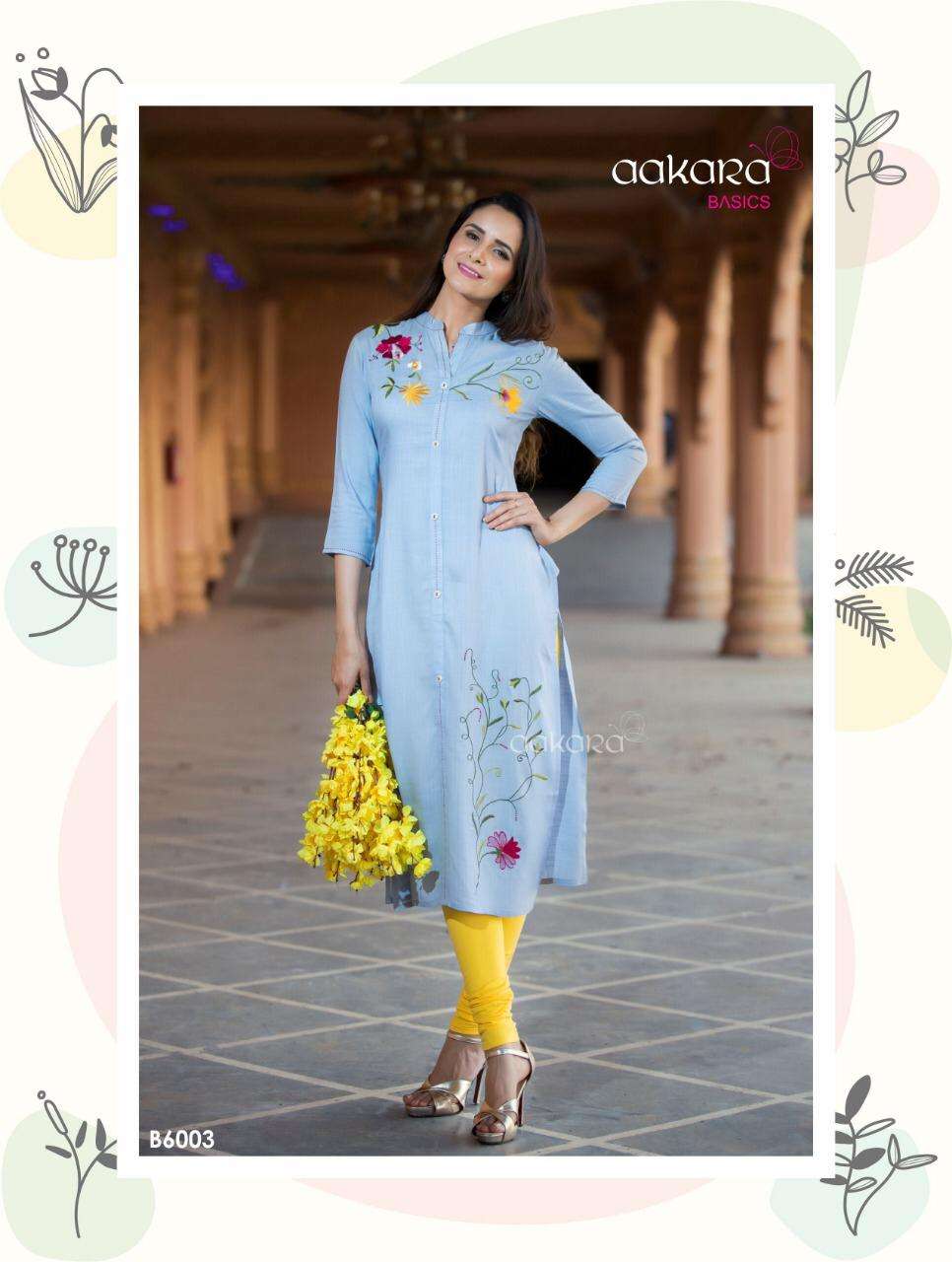 BASICS VOL-6 BY AAKARA 6001 TO 6008 SERIES DESIGNER BEAUTIFUL STYLISH COLORFUL FANCY CASUAL WEAR & ETHNIC WEAR RAYON SLUB KURTIS AT WHOLESALE PRICE