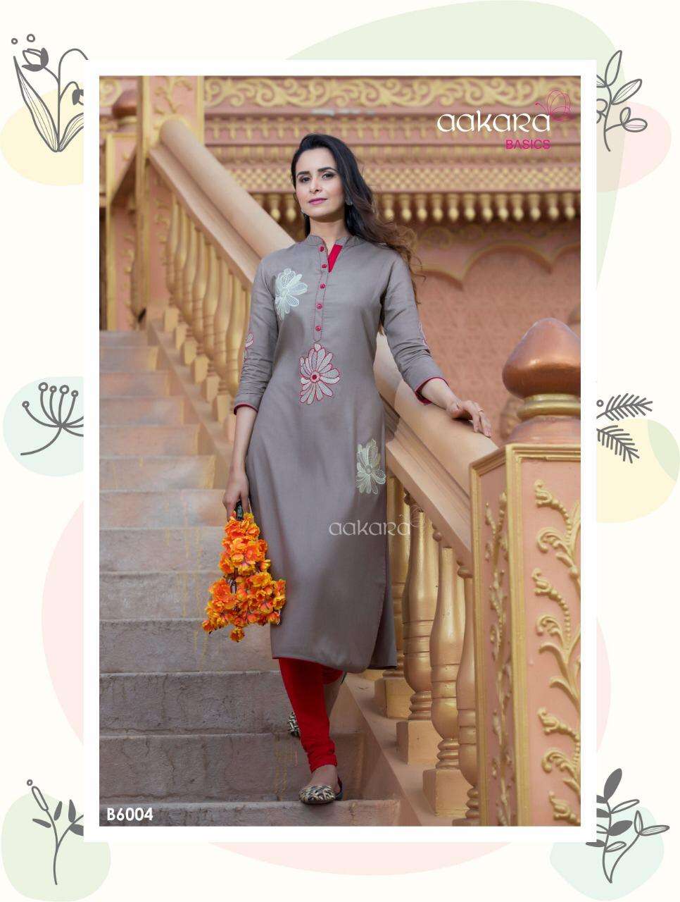BASICS VOL-6 BY AAKARA 6001 TO 6008 SERIES DESIGNER BEAUTIFUL STYLISH COLORFUL FANCY CASUAL WEAR & ETHNIC WEAR RAYON SLUB KURTIS AT WHOLESALE PRICE