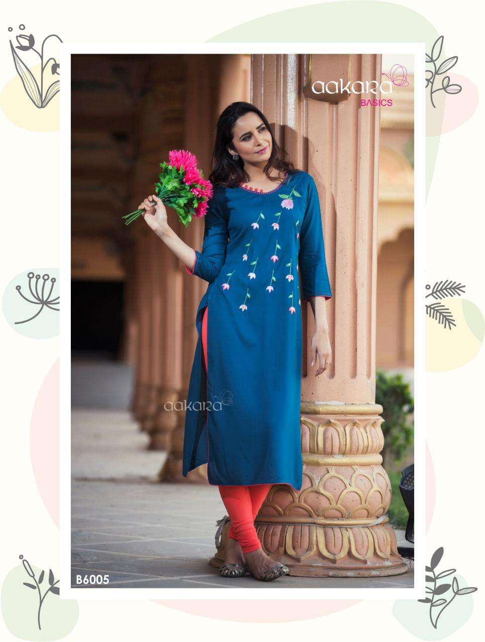 BASICS VOL-6 BY AAKARA 6001 TO 6008 SERIES DESIGNER BEAUTIFUL STYLISH COLORFUL FANCY CASUAL WEAR & ETHNIC WEAR RAYON SLUB KURTIS AT WHOLESALE PRICE