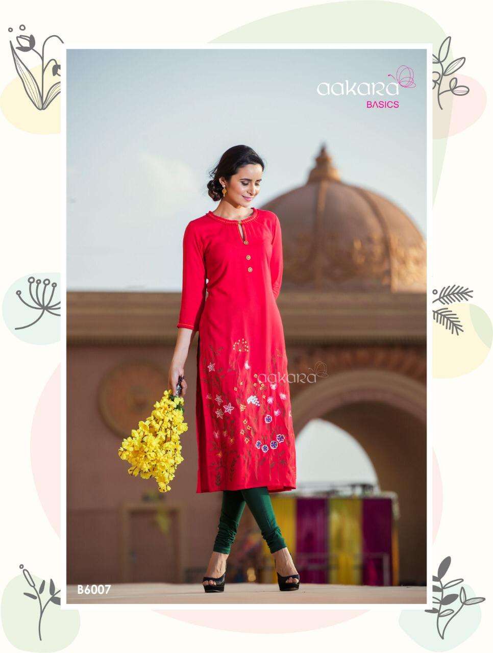 BASICS VOL-6 BY AAKARA 6001 TO 6008 SERIES DESIGNER BEAUTIFUL STYLISH COLORFUL FANCY CASUAL WEAR & ETHNIC WEAR RAYON SLUB KURTIS AT WHOLESALE PRICE