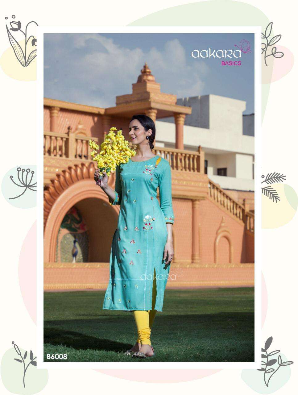 BASICS VOL-6 BY AAKARA 6001 TO 6008 SERIES DESIGNER BEAUTIFUL STYLISH COLORFUL FANCY CASUAL WEAR & ETHNIC WEAR RAYON SLUB KURTIS AT WHOLESALE PRICE