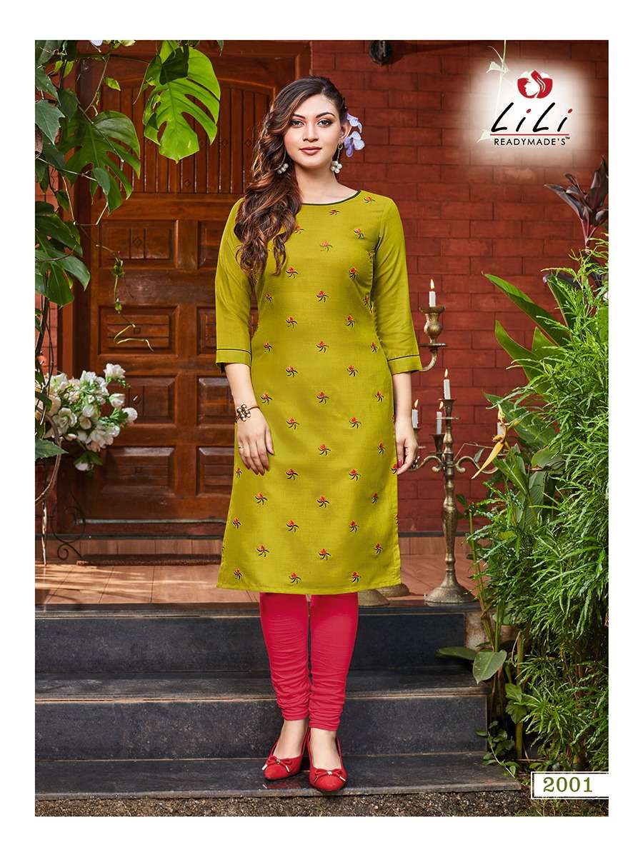 AYESHA BY LILI 2001 TO 2010 SERIES BEAUTIFUL STYLISH FANCY COLORFUL CASUAL WEAR & ETHNIC WEAR & READY TO WEAR RUBY SLUB COTTON EMBROIDERED KURTIS AT WHOLESALE PRICE