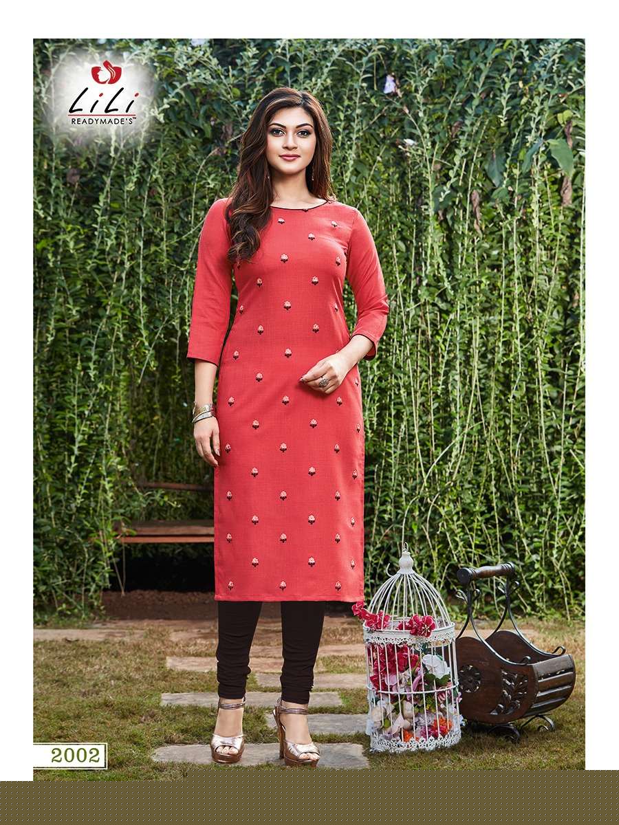 AYESHA BY LILI 2001 TO 2010 SERIES BEAUTIFUL STYLISH FANCY COLORFUL CASUAL WEAR & ETHNIC WEAR & READY TO WEAR RUBY SLUB COTTON EMBROIDERED KURTIS AT WHOLESALE PRICE