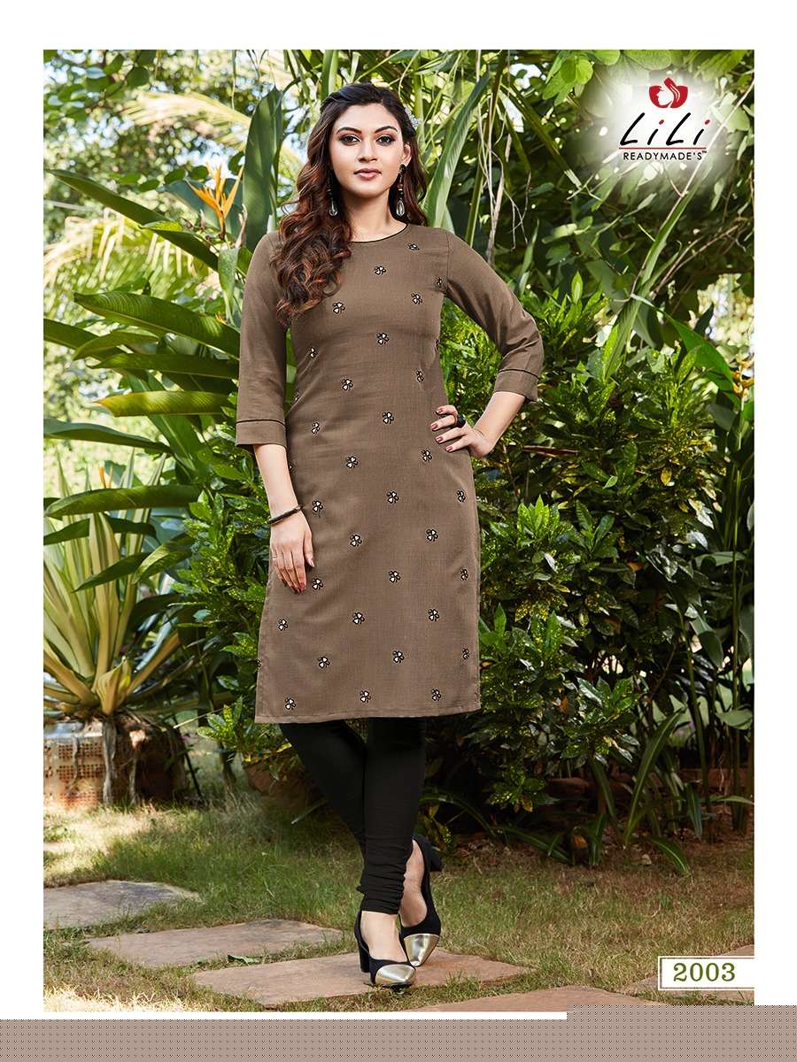 AYESHA BY LILI 2001 TO 2010 SERIES BEAUTIFUL STYLISH FANCY COLORFUL CASUAL WEAR & ETHNIC WEAR & READY TO WEAR RUBY SLUB COTTON EMBROIDERED KURTIS AT WHOLESALE PRICE