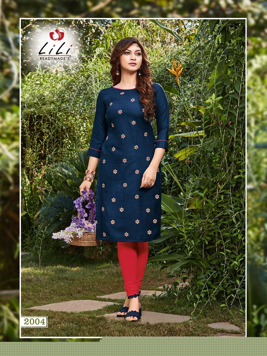 AYESHA BY LILI 2001 TO 2010 SERIES BEAUTIFUL STYLISH FANCY COLORFUL CASUAL WEAR & ETHNIC WEAR & READY TO WEAR RUBY SLUB COTTON EMBROIDERED KURTIS AT WHOLESALE PRICE