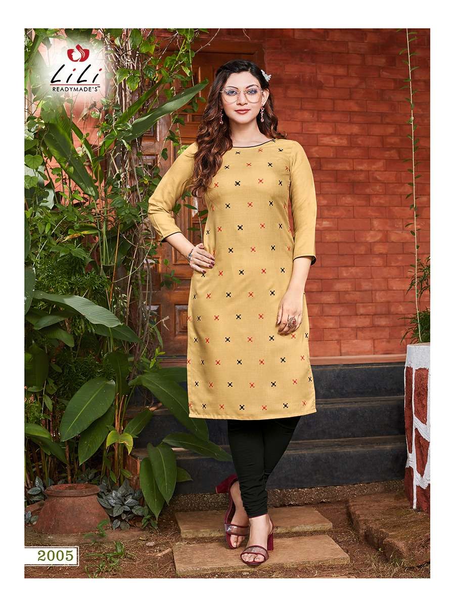 AYESHA BY LILI 2001 TO 2010 SERIES BEAUTIFUL STYLISH FANCY COLORFUL CASUAL WEAR & ETHNIC WEAR & READY TO WEAR RUBY SLUB COTTON EMBROIDERED KURTIS AT WHOLESALE PRICE