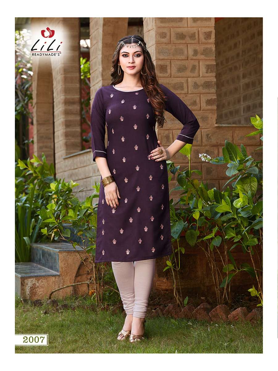 AYESHA BY LILI 2001 TO 2010 SERIES BEAUTIFUL STYLISH FANCY COLORFUL CASUAL WEAR & ETHNIC WEAR & READY TO WEAR RUBY SLUB COTTON EMBROIDERED KURTIS AT WHOLESALE PRICE