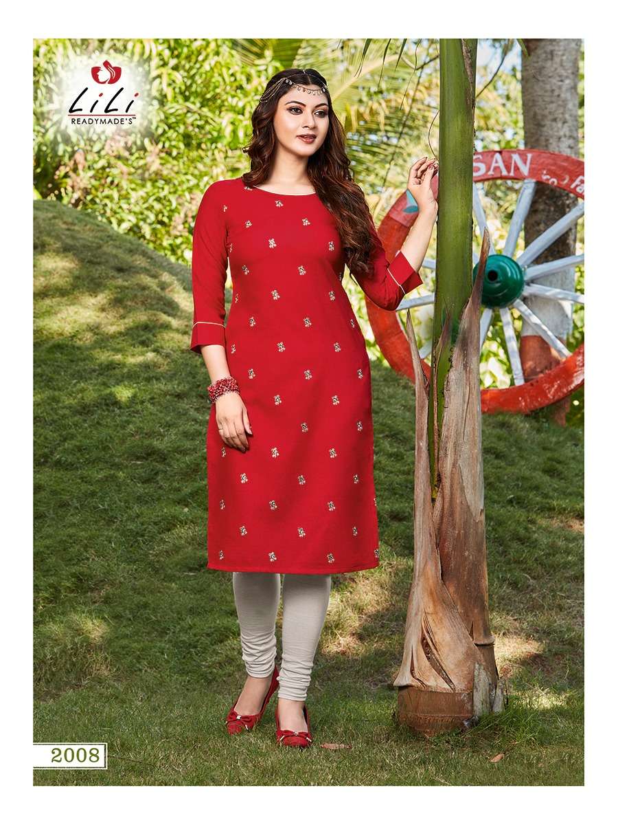 AYESHA BY LILI 2001 TO 2010 SERIES BEAUTIFUL STYLISH FANCY COLORFUL CASUAL WEAR & ETHNIC WEAR & READY TO WEAR RUBY SLUB COTTON EMBROIDERED KURTIS AT WHOLESALE PRICE