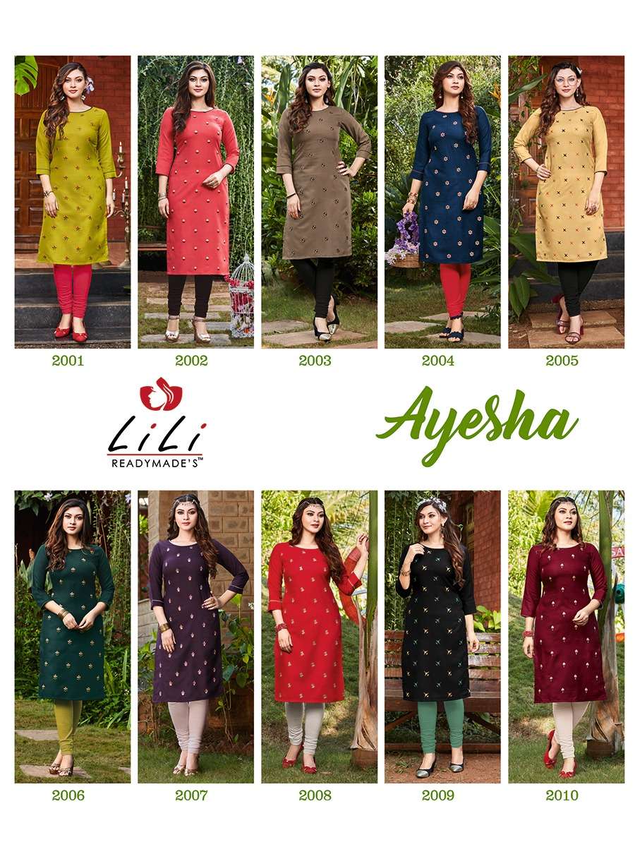 AYESHA BY LILI 2001 TO 2010 SERIES BEAUTIFUL STYLISH FANCY COLORFUL CASUAL WEAR & ETHNIC WEAR & READY TO WEAR RUBY SLUB COTTON EMBROIDERED KURTIS AT WHOLESALE PRICE